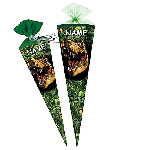 alles-meine.de GmbH Sound Modul + Glitzer Effekt ! - Schultüte - Dinosaurier - Tyrannosaurus Rex - 22-85 cm - Größe wählbar - 12 eckig - incl. Name - Tüllabschluß - Zuckertüte .. von alles-meine.de GmbH