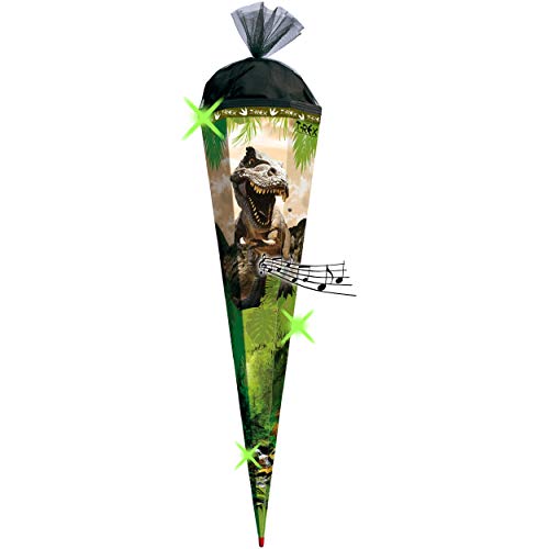 alles-meine.de GmbH Sound Modul & Glitzer Effekt ! - Schultüte - Tyrannsosaurus Rex - Dinosaurier - 22-100 cm - Größe wählbar - eckig - Organza Abschluß - Zuckertüte - mit Holz.. von alles-meine.de GmbH