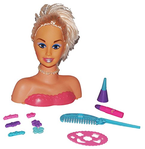 alles-meine.de GmbH Schmink/Frisierkopf Blond mit Zubehör - Mädchen - Schminkkopf mit Haaren - Schminkpuppe Puppe Harre schneiden - Kinderschminkkopf von alles-meine.de GmbH