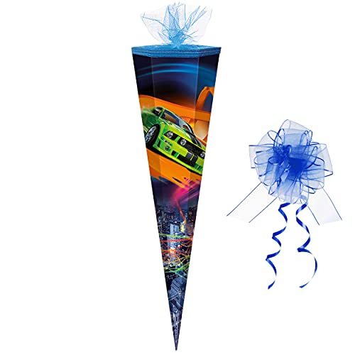 alles-meine.de GmbH Schultüte - Auto - Rennauto/Sportwagen - 50 cm - rund - incl. Schleife - Tüllabschluß - Zuckertüte - mit/ohne Kunststoff Spitze - Markneukirchen - Schultü.. von alles-meine.de GmbH