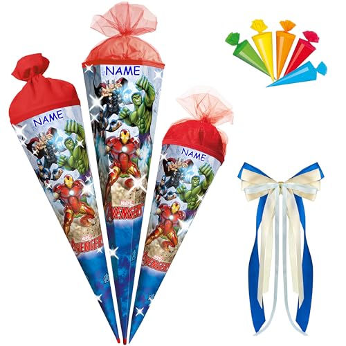 alles-meine.de GmbH Schultüte - Avenger - 35-85 cm - Größe wählbar - Holzspitze wählbar - inkl. Name + Bänder Schleife + 5 kleine Zuckertüten - Zuckertüte - Tüll - oder Filzabs.. von alles-meine.de GmbH
