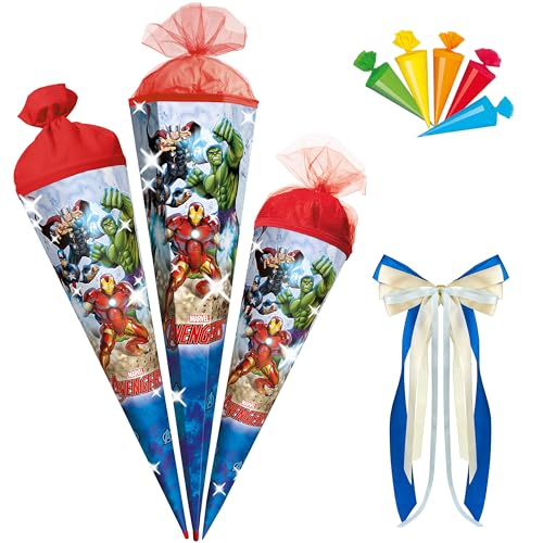 alles-meine.de GmbH Schultüte - Avenger - 35-85 cm - Größe wählbar - Holzspitze wählbar - inkl. Schleife + 5 kleine Zuckertüten - Zuckertüte - Tüll - oder Filzabschluß - eckig .. von alles-meine.de GmbH
