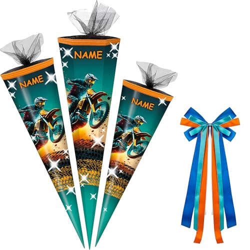 alles-meine.de GmbH Schultüte - BMX Motocross - Motorrad - 50-85 cm - Größe wählbar - inkl. Name + Bänder Schleife - Zuckertüte - Tüll Abschluß - eckig/rund - klein & groß - .. von alles-meine.de GmbH