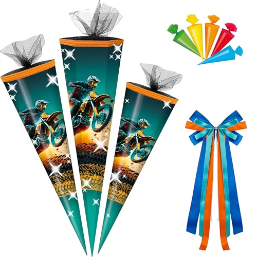 alles-meine.de GmbH Schultüte - BMX Motocross - Motorrad - 50-85 cm - Größe wählbar - inkl. Schleife + 5 kleine Zuckertüten - Zuckertüte - Tüll Abschluß - eckig/rund - klein .. von alles-meine.de GmbH