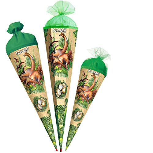 alles-meine.de GmbH Schultüte - Dinosaurier/Dino 35-85 cm Größe wählbar mit Holzspitze - Zuckertüte - inkl. Name - Zuckertüte - Tüllabschluß/Filzabschluß - eckig/ru.. von alles-meine.de GmbH