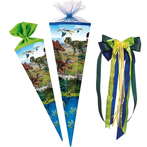 Schultüte - Dinosaurier - Dinosaurs/Dino - 50 cm - rund - incl. große Schleife - mit Tüllabschluß - Zuckertüte - mit/ohne Kunststoff Spitze - Nestler .. Schultüte - Dinosaurier - Dinosaurs/Dino - 50 cm - rund - incl. große Schleife - mit Tüllabschluß - Zuckertüte - mit/ohne Kunststoff Spitze - Nestler .. von alles-meine.de GmbH