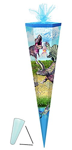 alles-meine.de GmbH Schultüte - Dinosaurier Dinotopia - 70 cm - rund - Tüllabschluß - mit/ohne Kunststoff Spitze - Zuckertüte - für Jungen Tyrannosaurus Rex - Dino Vulkan D.. von alles-meine.de GmbH