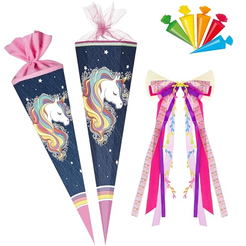 alles-meine.de GmbH Schultüte - Einhorn - Regenbogen Mähne 70-100 cm Größe wählbar inkl. Schleife + 5 kleine Zuckertüten - Zuckertüte - Tüllabschluß/Filzabschluß - ecki.. von alles-meine.de GmbH
