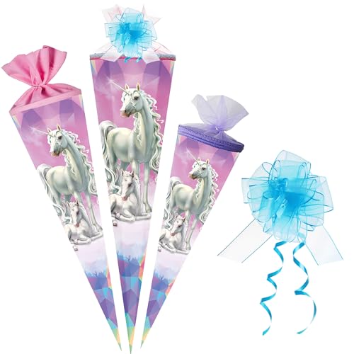 alles-meine.de GmbH Schultüte - Einhorn & Fohlen 35-100 cm Größe wählbar inkl. Tüll Schleife - Zuckertüte - Tüllabschluß/Filzabschluß - eckig/rund - Mädchen - klein &.. von alles-meine.de GmbH