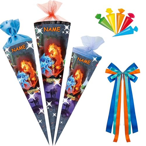 alles-meine.de GmbH Schultüte - Eldrador Creatures 2-35 - 85 cm - Größe wählbar - Spitze wählbar - inkl. Name + Bänder Schleife + 5 kleine Zuckertüten - Zuckertüte - Tüll - ode.. von alles-meine.de GmbH