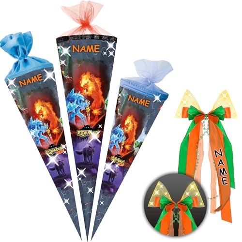 alles-meine.de GmbH Schultüte - Eldrador Creatures 2-35 - 85 cm - Größe wählbar - Spitze wählbar - inkl. Name + LED LICHT - Schleife - Zuckertüte - Tüll - oder Filzabschluß - e.. von alles-meine.de GmbH