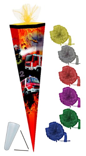 alles-meine.de GmbH Schultüte - Feuerwehr 70 cm - incl. Schleife mit Tüllabschluß - mit/ohne Kunststoff Spitze - Zuckertüte Jungen Auto Autos Fahrzeug Helikopter von alles-meine.de GmbH