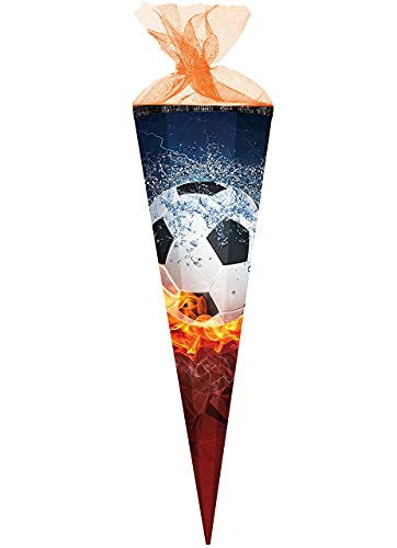 Schultüte - Fussball - Flamme - 100 cm - 12 eckig - Tüllabschluß - Zuckertüte - Nestler - mit/ohne Kunststoff Spitze - für Jungen & Mädchen - Ball - Fuß.. von alles-meine.de GmbH