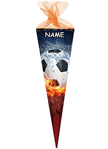 Schultüte - Fussball - Flamme - 22-100 cm - Größe wählbar - 12 eckig - incl. Name - Tüllabschluß - Zuckertüte - Nestler - mit/ohne Kunststoff Spitze -.. von alles-meine.de GmbH
