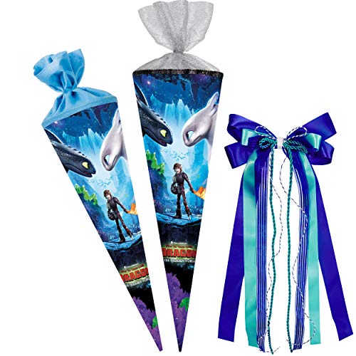 alles-meine.de GmbH Schultüte Größenwahl Dragons - Drachenzähmen leicht gemacht - 100 cm - 12 eckig - incl. große 3D Effekt Schleife - Tüllabschluß - Zuckertüte - mit/OHN.. von alles-meine.de GmbH