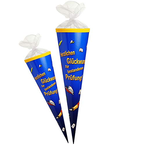 alles-meine.de GmbH Schultüte - Herzlichen Glückwunsch zur bestandenen Prüfung - 50 cm - rund - Tüllabschluß - Zuckertüte - mit/ohne Kunststoff Spitze - Jungen Mädchen - Klasse.. von alles-meine.de GmbH