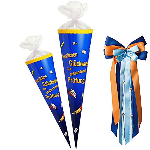 alles-meine.de GmbH Schultüte - Herzlichen Glückwunsch zur bestandenen Prüfung - 50 cm - rund - incl. große Schleife - Tüllabschluß - Zuckertüte - mit/ohne Kunststoff Spitze - .. von alles-meine.de GmbH