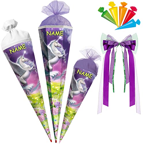 alles-meine.de GmbH Schultüte - Magic Pegasus/Einhorn 35-85 cm Größe wählbar mit Holzspitze inkl. Name + Bänder Schleife + 5 kleine Zuckertüten - Zuckertüte - Tüllabs.. von alles-meine.de GmbH