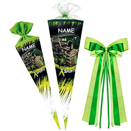 alles-meine.de GmbH Schultüte - Monstertruck - Fahrzeuge/X-Sports - Truck - 85 cm - eckig - incl. Name und große 3-D Effekt Schleife - Tüllabschluß - Zuckertüte - mit/o.. von alles-meine.de GmbH