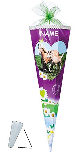 Schultüte - Pferd Pferdewiese - 100 cm - 12 eckig - incl. Namen mit Organzaabschluß - Zuckertüte - mit/ohne Kunststoff Spitze - Nestler - für Mädchen - .. Schultüte - Pferd Pferdewiese - 100 cm - 12 eckig - incl. Namen mit Organzaabschluß - Zuckertüte - mit/ohne Kunststoff Spitze - Nestler - für Mädchen - .. von alles-meine.de GmbH
