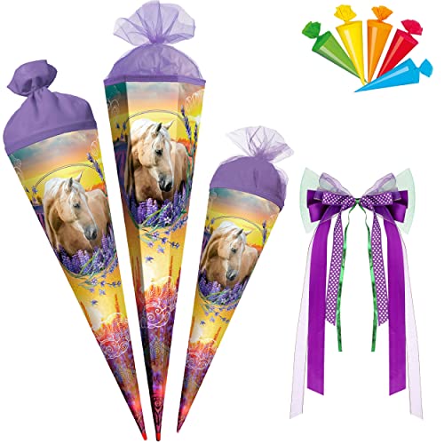 alles-meine.de GmbH Schultüte - Pferdeträume/Pferd mit Blumen 35-85 cm Größe wählbar Zubehör - komplette Füllung - Zuckertüte - Tüllabschluß/Filzabschluß - eckig/ru.. von alles-meine.de GmbH