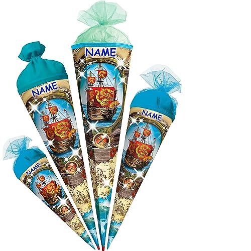 alles-meine.de GmbH Schultüte - Piratenschiff & Piraten 35-85 cm Größe wählbar - mit/ohne Holzspitze - inkl. Name - Zuckertüte - Tüllabschluß/Filzabschluß - eckig/Run.. von alles-meine.de GmbH