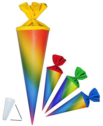 alles-meine.de GmbH Schultüte - Regenbogen Farben - 70 cm - rund - Filzabschluß - mit/ohne Kunststoff Spitze - Zuckertüte Regenbogenfarben - zum Basteln Bastelschultüte/Rohli.. von alles-meine.de GmbH
