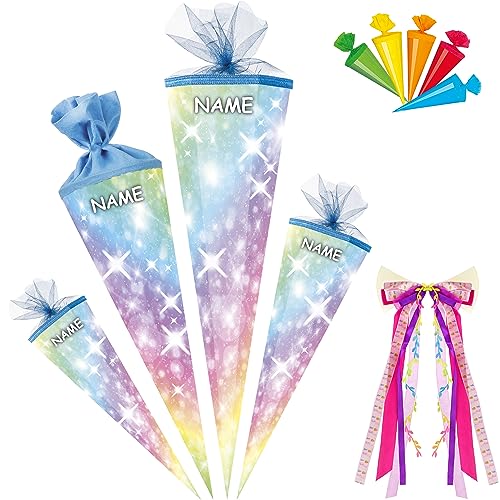alles-meine.de GmbH Schultüte - Regenbogen Farben & Sterne 35-100 cm Größe wählbar inkl. Name + Bänder Schleife + 5 kleine Zuckertüten - Zuckertüte - Tüllabschluß/Filza.. von alles-meine.de GmbH