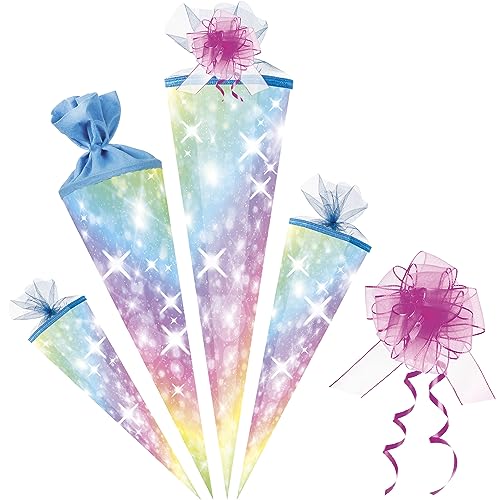 alles-meine.de GmbH Schultüte - Regenbogen Farben & Sterne 35-100 cm Größe wählbar inkl. Tüll Schleife - Zuckertüte - Tüllabschluß/Filzabschluß - eckig/rund - Mädchen.. von alles-meine.de GmbH