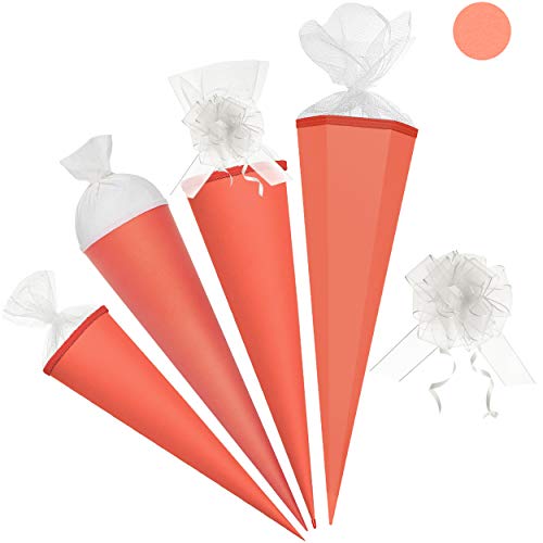 alles-meine.de GmbH Schultüte - Rohling - Koralle/orange rot - 70 cm - rund - inkl. Schleife - Tüllabschluß - mit/ohne Kunststoff Spitze - Zuckertüte - Markneukirchen - Junge.. von alles-meine.de GmbH
