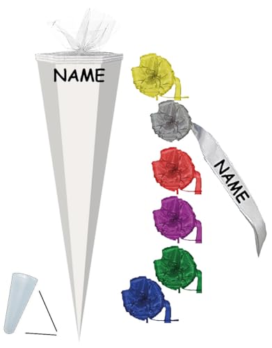 alles-meine.de GmbH Schultüte Rohling - Weiß - 70 cm incl. Namen und individueller Schleife/Tüllabschluß - Zuckertüte - zum Basteln, Bemalen und Bekleben Bastelschultüte von alles-meine.de GmbH