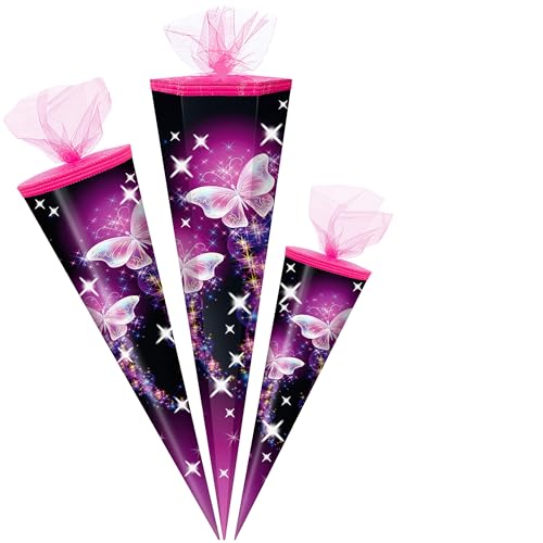 alles-meine.de GmbH Schultüte - Schmetterling & Sterne 50-85 cm Größe wählbar Zuckertüte - Tüllabschluß - eckig/rund - Mädchen - klein & groß - Geschenktüte - Schulanfa.. von alles-meine.de GmbH