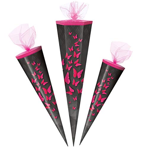 alles-meine.de GmbH Schultüte - Schmetterlinge - rosa & pink - 50 cm - rund - Tüllabschluß - Zuckertüte - mit/ohne Kunststoff Spitze - Markneukirchen - Jungen Mädchen - Schmett.. von alles-meine.de GmbH
