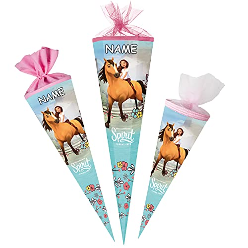 Schultüte - Spirit - der Wilde Mustang - Pferd - 50 cm - rund - incl. Name - Tüllabschluß - Zuckertüte - mit/ohne Kunststoff Spitze - Nestler - Jungen Mädch.. von alles-meine.de GmbH