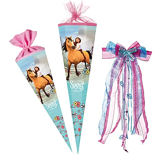 Schultüte - Spirit - der Wilde Mustang - Pferd - 85 cm - 6 eckig - incl. große Schleife - Tüllabschluß - Zuckertüte - mit/ohne Kunststoff Spitze - Nestler -.. von alles-meine.de GmbH