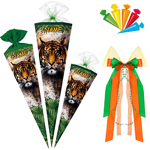 alles-meine.de GmbH Schultüte - Tiger/Dschungel Tiere 35-85 cm Größe wählbar inkl. Name + Bänder Schleife + 5 kleine Zuckertüten - Zuckertüte - Tüllabschluß/Filzabsch.. von alles-meine.de GmbH