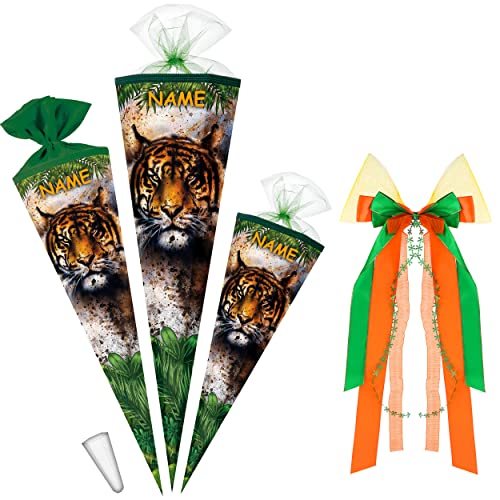 alles-meine.de GmbH Schultüte - Tiger/Dschungel Tiere 35-85 cm Größe wählbar inkl. Name - + Kunstoff Spitze + Schleife - Tüllabschluß/Filzabschluß - eckig/rund - Ju.. von alles-meine.de GmbH