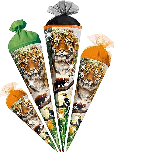 alles-meine.de GmbH Schultüte - Tiger & Zootiere 35-85 cm Größe wählbar - mit Holzspitze - Zuckertüte - Tüllabschluß/Filzabschluß - eckig/rund - Mädchen Jungen - klein .. von alles-meine.de GmbH