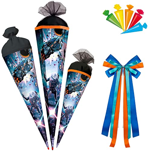 alles-meine.de GmbH Schultüte - Weltraum/Raumschiff - Space 35-85 cm Größe wählbar mit/ohne Holzspitze inkl. Schleife + 5 kleine Zuckertüten - Zuckertüte - Tüllabsc.. von alles-meine.de GmbH