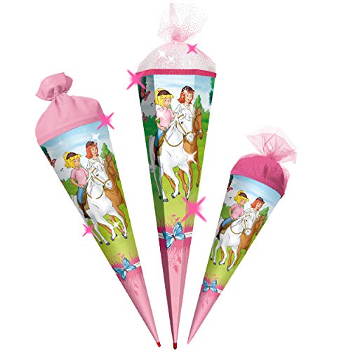 alles-meine.de GmbH Schultüte - mit 3D Glitzer - Bibi Blocksberg & Tina - Pferdefreunde - 22-85 cm - Größe wählbar - rund - Tüllabschluß - Zuckertüte - mit/ohne Kunststoff Sp.. von alles-meine.de GmbH