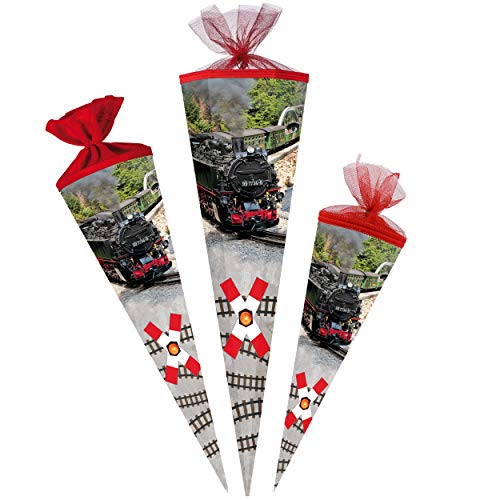 alles-meine.de GmbH Schultüte - mit 3D Glitzer - Effekt ! - Dampflok - Lokomotive - Eisenbahn - Zug - 22-85 cm - Größe wählbar - 6 eckig - Tüllabschluß - Zuckertüte - mit - OHN.. von alles-meine.de GmbH