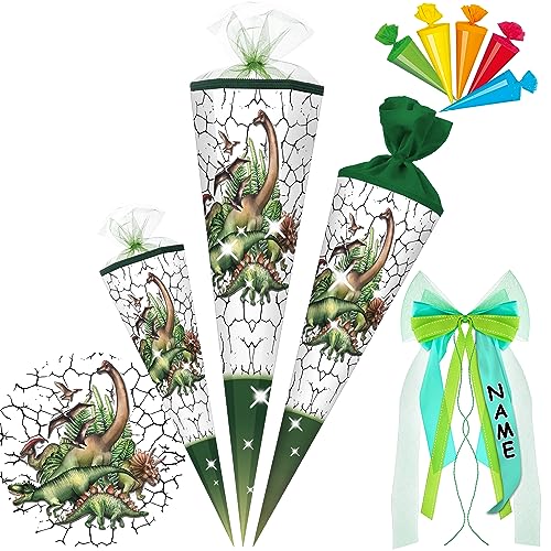 alles-meine.de GmbH Schultüte - mit 3D Glitzer - Effekt ! Dinosaurier/Dino 35-100 cm Größe wählbar inkl. Name + Bänder Schleife + 5 kleine Zuckertüten - Zuckertüte - .. von alles-meine.de GmbH
