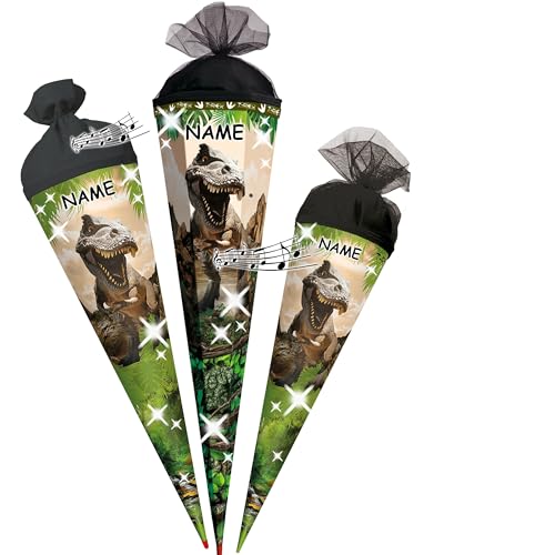 alles-meine.de GmbH Schultüte - mit 3D Glitzer - Effekt ! - Dinosaurier - Tyrannosaurus Rex - 35-100 cm - Größe wählbar - Holzspitze wählbar - inkl. Name - Zuckertüte - Tüll - .. von alles-meine.de GmbH