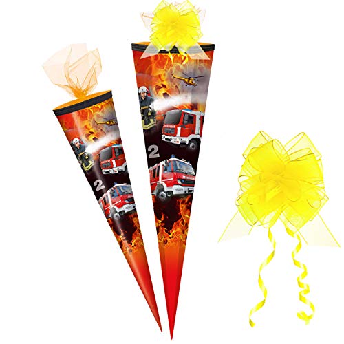 alles-meine.de GmbH Schultüte - mit 3D Glitzer - Effekt ! - Feuerwehr - Feuerwehrmann & Feuerwehrauto - 50-85 cm - Größe wählbar - eckig - incl. Schleife - Tüllabschluß - Z.. von alles-meine.de GmbH