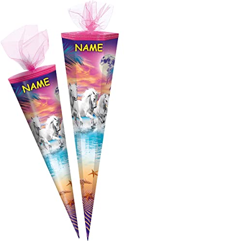 alles-meine.de GmbH Schultüte - mit 3D Glitzer - Effekt ! - Pferde am Strand - 50-85 cm - Größe wählbar - inkl. Name - Zuckertüte - Tüllabschluß - eckig - rund - Mädchen - klei.. von alles-meine.de GmbH