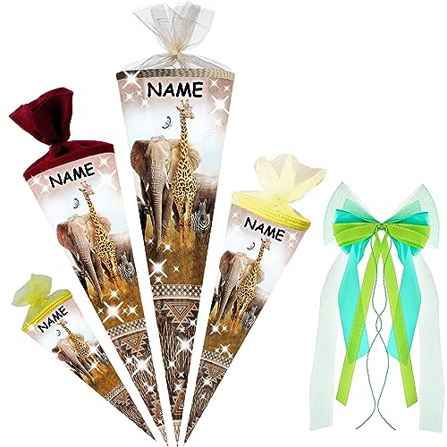 alles-meine.de GmbH Schultüte - mit 3D Glitzer - Effekt ! Safari/Zoo & Dschungel Tiere 35-85 cm Größe wählbar inkl. Name + Bänder Schleife - Zuckertüte - Tüllabschluß.. von alles-meine.de GmbH