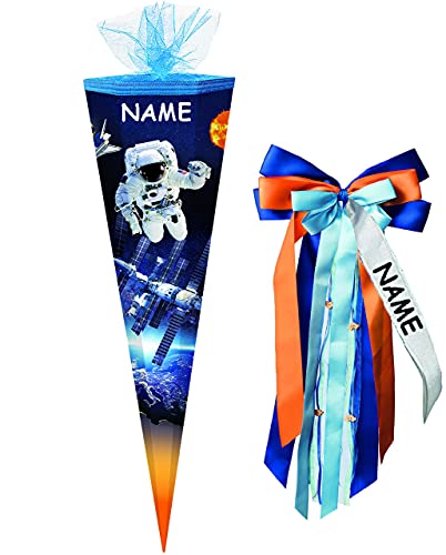 alles-meine.de GmbH Schultüte - mit 3D Glitzer - Effekt ! - Space - Astronaut - Raumfahrer - 50-85 cm - Größe wählbar - eckig - incl. Name und individueller großer Schleife.. von alles-meine.de GmbH