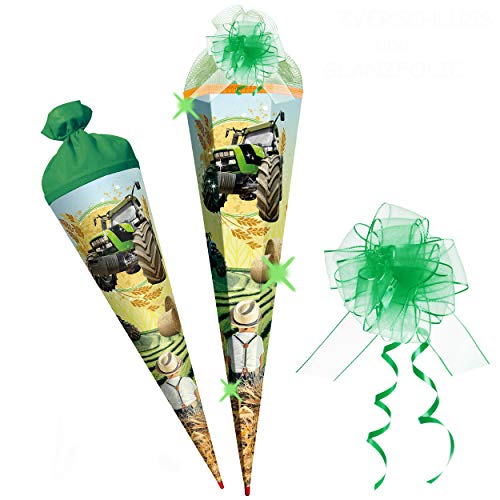 alles-meine.de GmbH Schultüte - mit 3D Glitzer - Effekt ! - Traktor - Farmer - 22-85 cm - Größe wählbar - mit Holzspitze - 6 eckig - incl. Schleife - Tüllabschluß - Zuckertüte .. von alles-meine.de GmbH