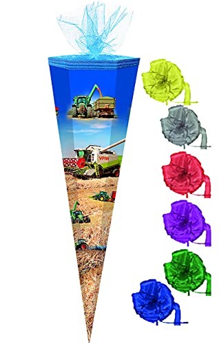 alles-meine.de GmbH Schultüte - mit 3D Glitzer - Effekt ! - Traktor - Landmaschinen - 50-85 cm - Größe wählbar - 6-eckig - incl. Schleife - Tüllabschluß - Zuckertüte - mit .. von alles-meine.de GmbH