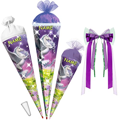 alles-meine.de GmbH Schultüte mit Glitzer - Effekt ! Magic Pegasus/Einhorn 35-85 cm Größe wählbar mit Holzspitze inkl. Name - + Kunstoff Spitze + Schleife - Tülla.. von alles-meine.de GmbH